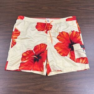 Tommy Hilfiger hibiscus print swim trunks - white with orange accents